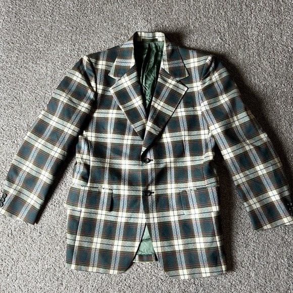 Other - Vintage Walton Clothes Sport Coat Mens Green Plaid Long Sleeve ‎ 2 Botton